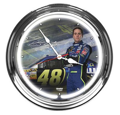 JIMMIE JOHNSON 16 INCH ROUND CHROME NEON WALL CLOCK