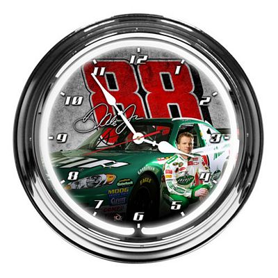 DALE EARNHARDT JR. 16 INCH ROUND CHROME NEON WALL CLOCK