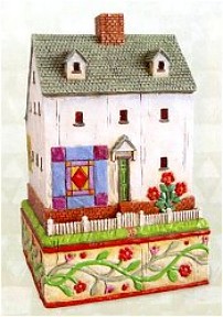 JIM SHORE HEARTWOOD CREEK HOUSE WITH BLUE TRIANGLE WINDOW QUILT FIGURINE