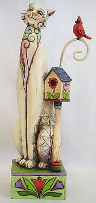 Jim Shore Heartwood Creek Tilly Tall Cat With Birdhouse Figurine