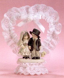 KIM ANDERSON LACE HEART WITH BOW WEDDING CAKE TOPPER