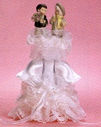 KIM ANDERSON SATIN BELLS WITH LACE AND BOW WEDDING CAKE TOPPER