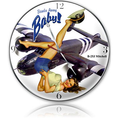 Bombs Away Baby B-25 Mitchell Aircraft Metal Wall Clock