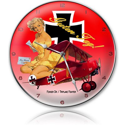 Gutten Tag Fokker Dr.1 Triplane Fighter Aircraft Metal Wall Clock