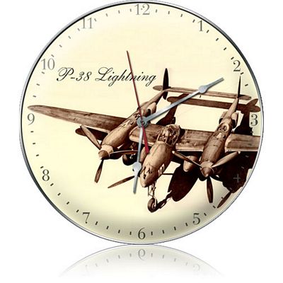 P-38 Lightning Drawing Aircraft Metal Wall Clock