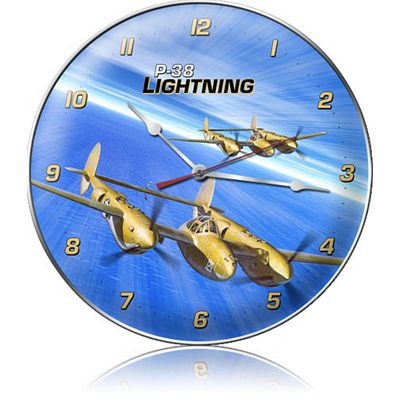 P-38 Lightning Over The Ocean Aircraft Metal Wall Clock