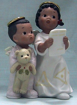 Girl And Boy Angel Singing African American Figurine