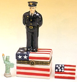 Nypd Policeman On American Flag Porcelain Hinged Box