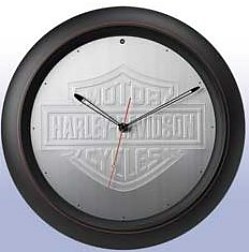 HARLEY-DAVIDSON EMBOSSED ALUMINUM BAR AND SHIELD CLOCK WITH SOUND CHIP