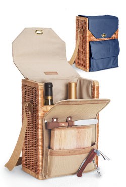 CORSICA DELUXE TWO BOTTLE WINE PICNIC BASKET - NATURAL