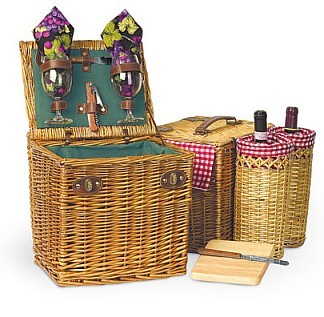 VINO DELUXE PICNIC BASKET - HUNTER GREEN WITH PURPLE GRAPES LINING