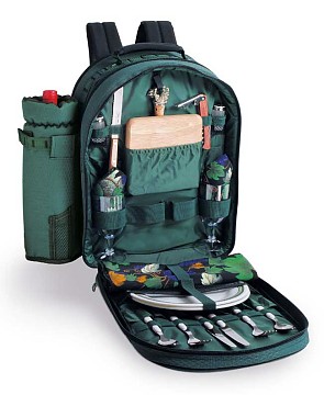 COLUMBUS TWO PERSON DELUXE BACKPACK PICNIC BASKET - GREEN