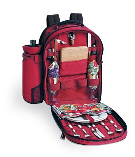 COLUMBUS TWO PERSON DELUXE BACKPACK PICNIC BASKET - RED