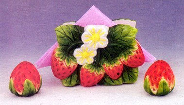 STRAWBERRYS SALT AND PEPPER SHAKERS WITH NAPKIN HOLDER