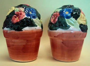 MULTI COLORED FLOWERS IN POT SALT AND PEPPER SHAKERS