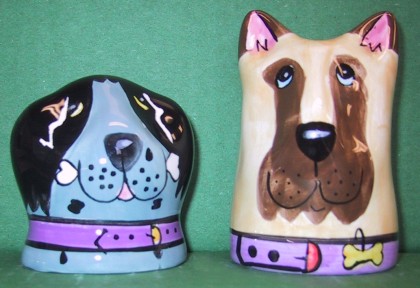 DOGZILLA SALT AND PEPPER SHAKERS BY CANDACE REITER
