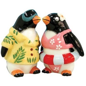 TUXEDO JUNCTION TROPICAL PENGUINS SALT AND PEPPER SHAKERS