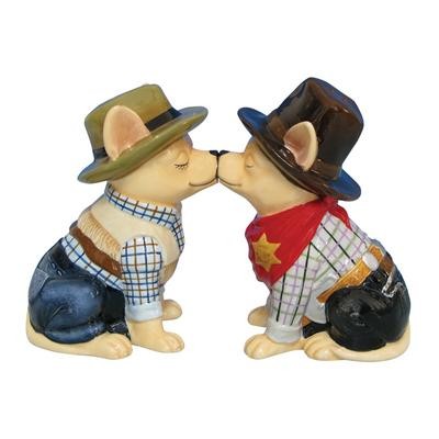 AYE CHIHUAHUA COWGIRL AND COWBOY MAGNETIC SALT AND PEPPER SHAKERS