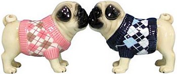 PUGNACIOUS ARGYLE SWEATERS PUGS SALT AND PEPPER SHAKERS