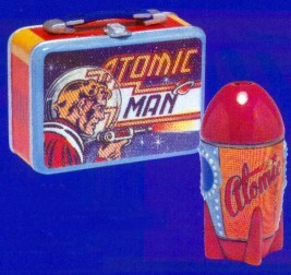 ATOMIC MAN LUNCH BOX SALT AND PEPPER SHAKERS
