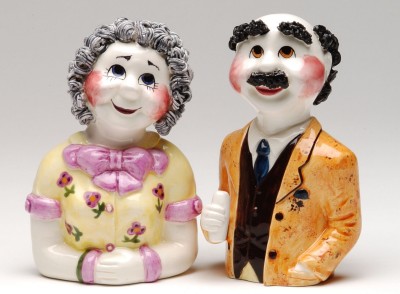 SADIE AND CHARLIE SCHWARTZ SALT AND PEPPER SHAKERS