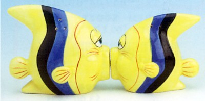 TROPICAL FISH KISSING SALT AND PEPPER SHAKERS