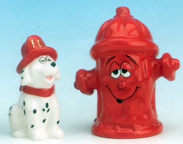 DALMATIAN AND FIRE HYDRANT SALT AND PEPPER SHAKERS