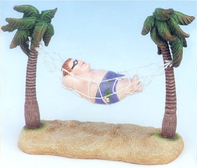 MAN RELAXING IN HAMMOCK SALT AND PEPPER SHAKERS