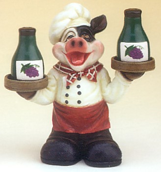 PIG CHEF WITH BOTTLES OF WINE SALT AND PEPPER SHAKERS