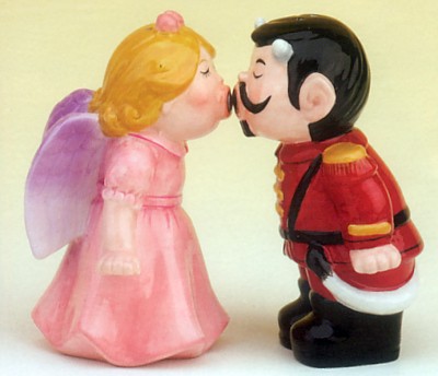 ANGEL AND DEVIL KISSING SALT AND PEPPER SHAKERS
