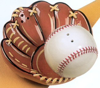 BASEBALL AND GLOVE SALT AND PEPPER SHAKERS