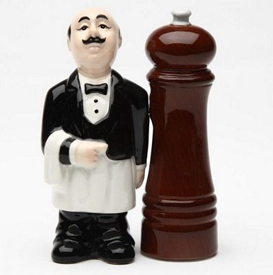 Waiter And Pepper Mill Magnetic Salt And Pepper Shakers