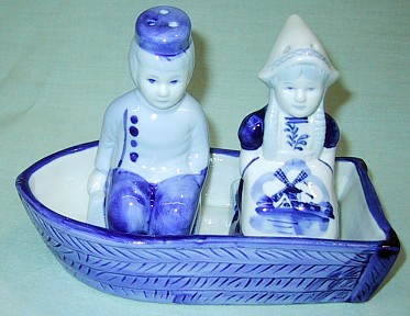 Delft Blue Boy And Girl In Boat Salt And Pepper Shakers