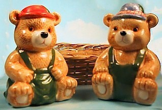 German Bear Couple With Basket Salt And Pepper Shakers