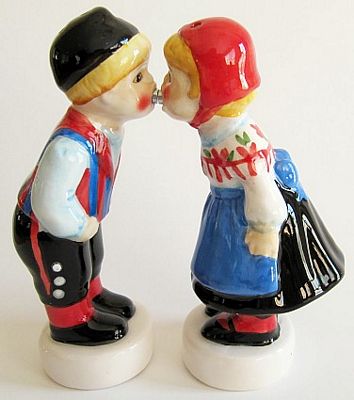 Swedish Boy And Girl Kissing Salt And Pepper Shakers