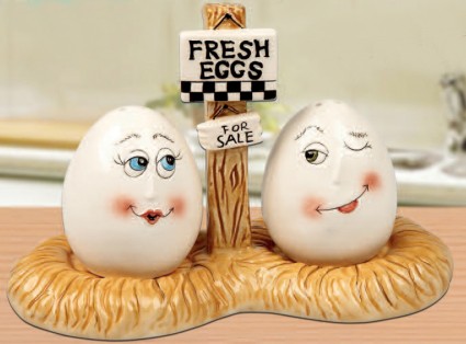 Fresh Eggs Salt And Pepper Shakers With Tray