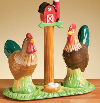 Rooster Salt And Pepper Shakers With Base