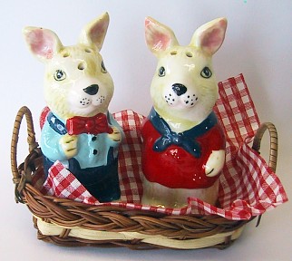 Rabbits In Basket Salt And Pepper Shakers