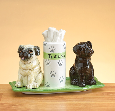 Pug Salt And Pepper Shakers With Base