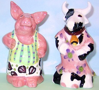 COW AND PIG PEOPLE SALT AND PEPPER SHAKERS