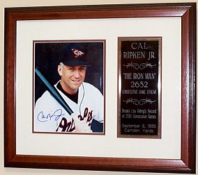 Cal Ripken Jr. Autographed Framed Photo With Iron Man Plaque