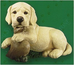 YELLOW LABRADOR PUP WITH DECOY LIVING SIZE FIGURINE