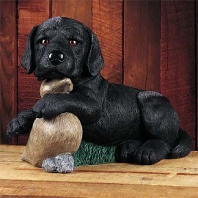 BLACK LABRADOR PUP WITH DECOY LIVING SIZE FIGURINE