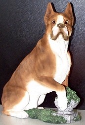 Boxer Brindle With Plant Uncropped Ears Adult Dog Figurine