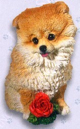 POMERANIAN WITH ROSE PUPPY DOG FIGURINE