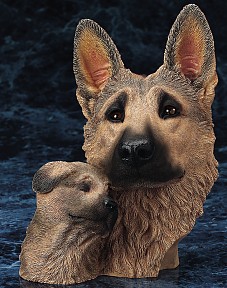 GERMAN SHEPHERD WITH PUP BUST FIGURINE