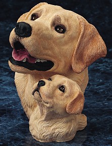 Yellow Labrador With Puppy Bust Figurine