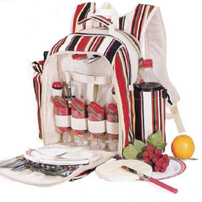 CARIBBEAN STRIPE  BACKPACK PICNIC BASKET FOR 4