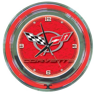 CORVETTE C5 NEON WALL CLOCK - 14 INCH DIAMETER - RED