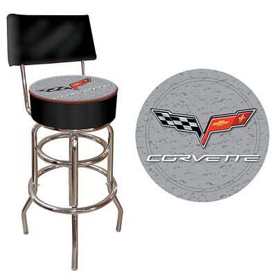 CORVETTE C6 PADDED BAR STOOL WITH BACK - BLACK